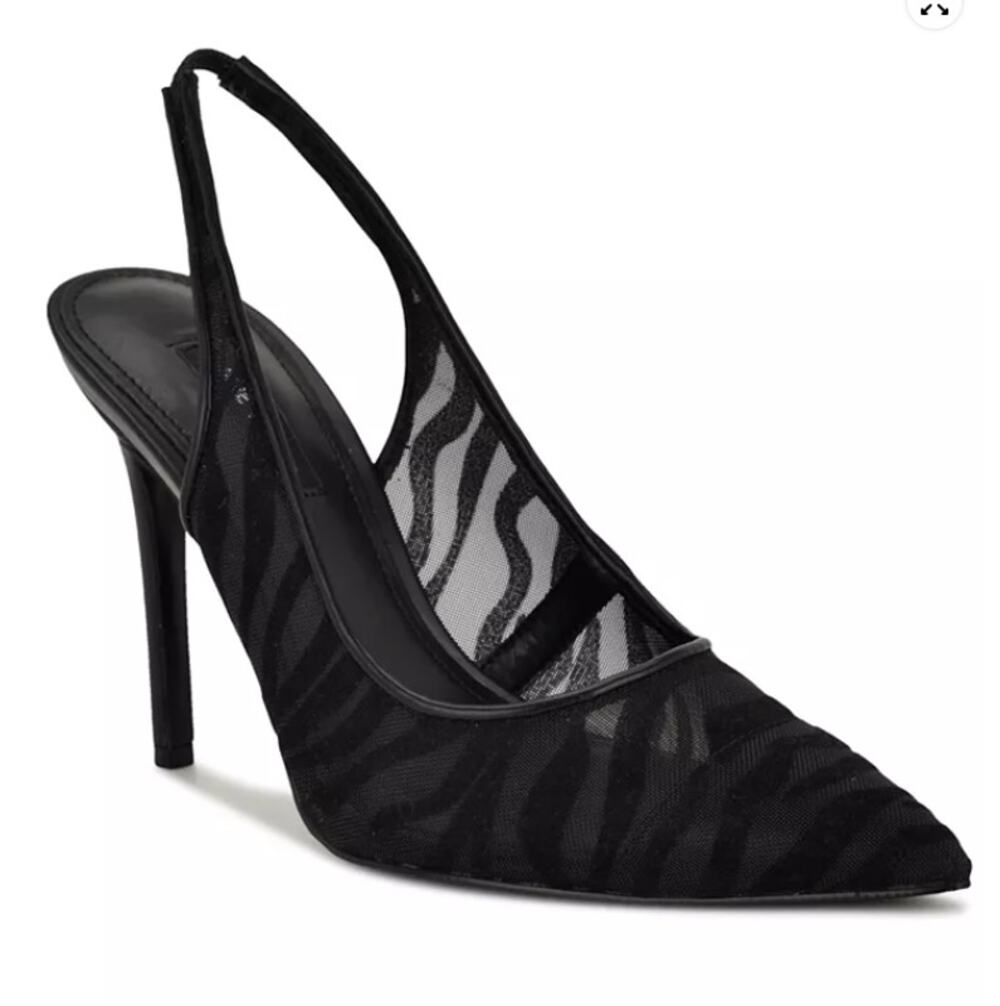 Nine West Shoes Womens Size 9 Black FEATHERP2 Mesh Slingback Stiletto Heels